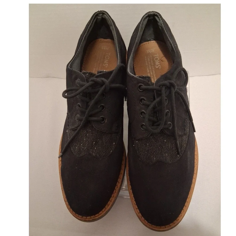 TOMS Mens Black Oxford Brogue Wingtip Shoes M 9.5 Casual Dress Lace Up